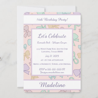 Personalized Birthday Bow Pastel Sweet Invitation Einladung