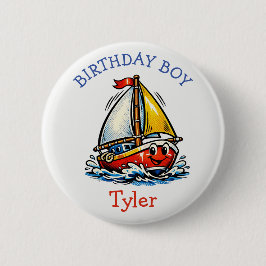 Personalized Birthday Boy Pop Art Sailboat Button