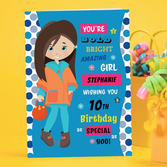 Personalized Birthday - Brunette Girl Karte (Von Creator hochgeladen)