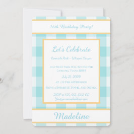 Personalized Birthday Gingham Blue Invitation Einladung