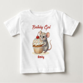 Personalized Birthday Girl | Cute Mouse & Cupcake Baby T-shirt