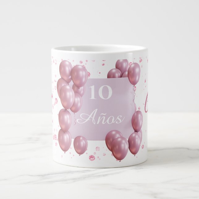 Personalized birthday mug, pink balloons Jumbo-Tasse (Vorderseite)