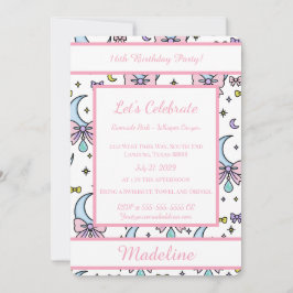 Personalized Birthday Pink Bow Sweet Invitation Einladung