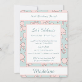 Personalized Birthday Pink Bow Sweet Invitation Einladung