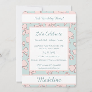 Personalized Birthday Pink Bow Sweet Invitation Einladung