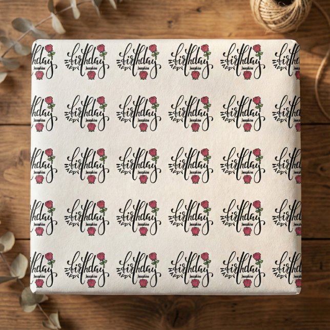 Personalized Birthday Pink Rose  Geschenkpapier (Uniquely theirs, beautifully given.)