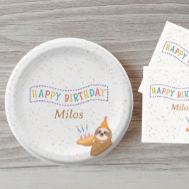 Personalized Birthday Plate Sloth Party Design Pappteller