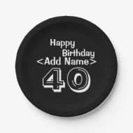 Personalized Black 40th Birthday Paper Plate Pappteller