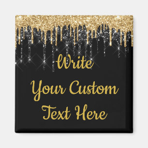 Personalized Black and Gold Glitter Drip Custom Magnet