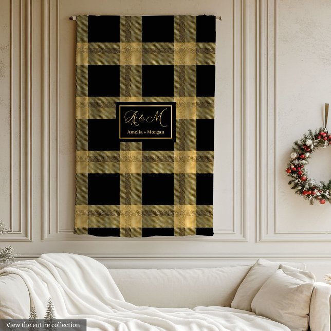 Personalized Black and Gold Winter Throw Blanket Fleecedecke (Personalized Black and Gold Winter Throw Blanket)