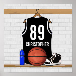 Personalized Black and White Basketball Jersey Poster