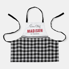 Personalized Black and White Buffalo Plaid Kids Schürze