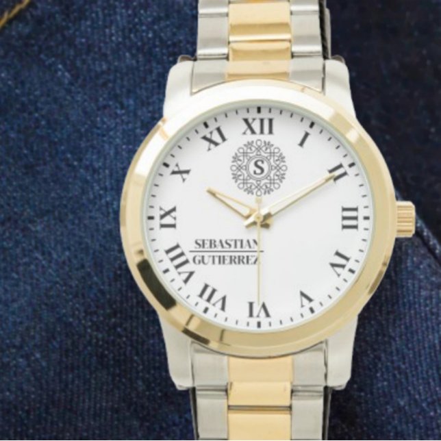 Personalized Black and white Monogrammed   Armbanduhr (Von Creator hochgeladen)