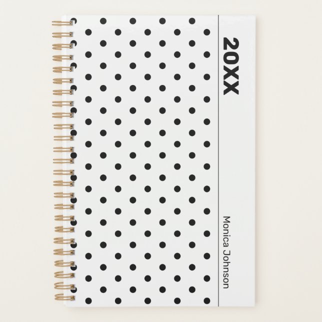 Personalized Black and White Polka Dot Planner Planer (Vorderseite)