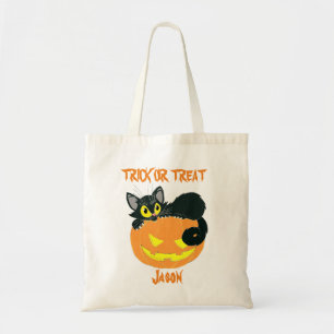 Personalized Black Cat And Pumpkin Trick or Treat Tragetasche