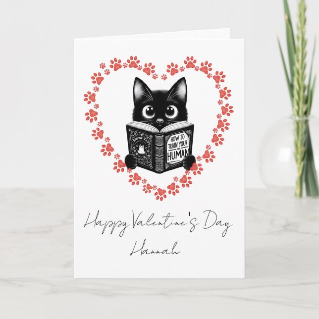 Personalized Black Cat Book Lover Valentine's Card Karte (Vorderseite)