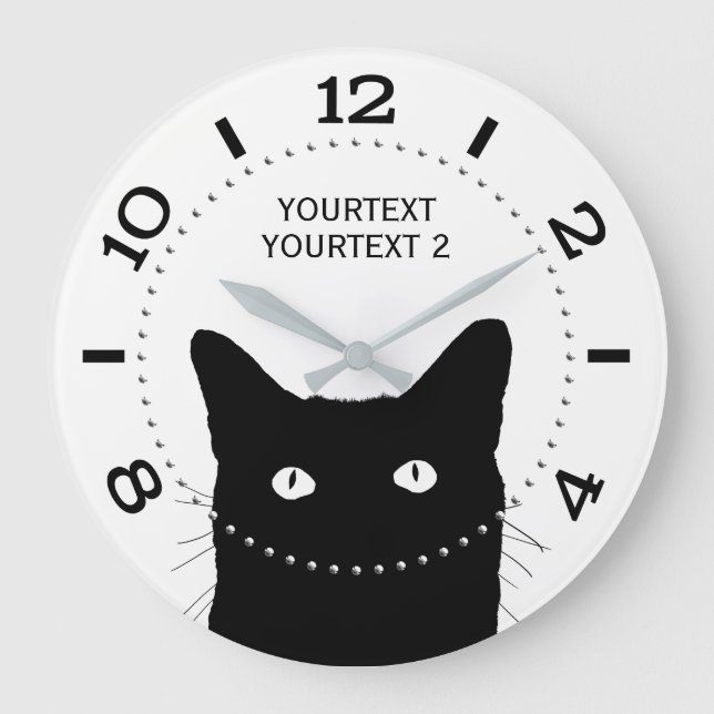 Personalized Black Cat Dial Große Wanduhr (Vorderseite)