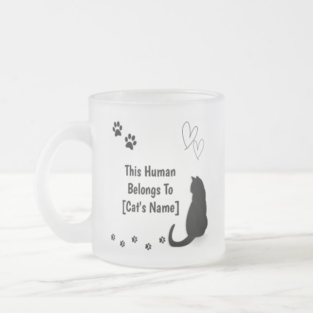 Personalized Black Cat Frosted Glass Mug Mattglastasse (Links)
