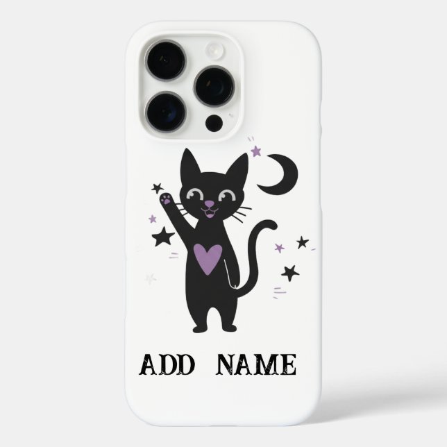 Personalized Black Cat Phone Case w/ Stars & Moon (Rückseite)