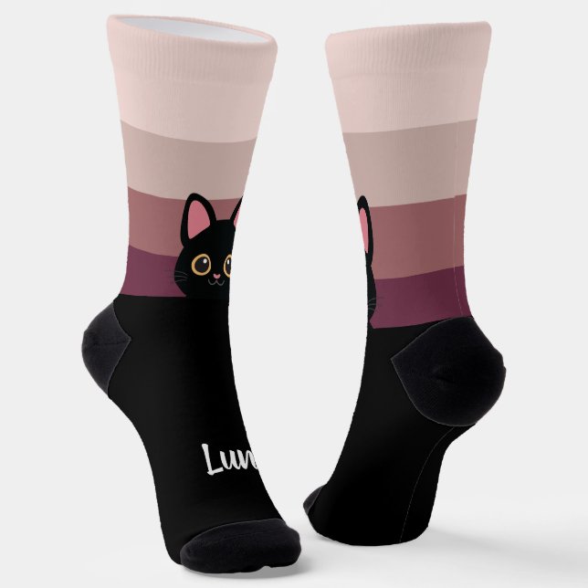 Personalized Black Cat Socks Custom Name Color Socken (Gewinkelt)