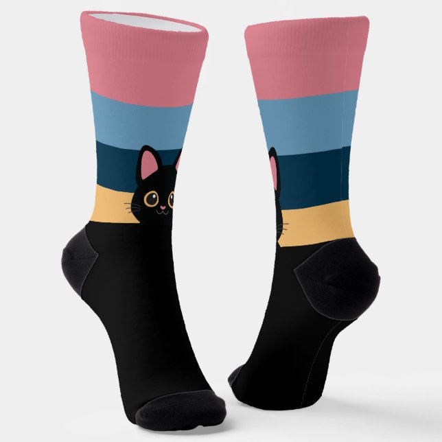 Personalized Black Cat Socks Custom Name Color Socken (Gewinkelt)
