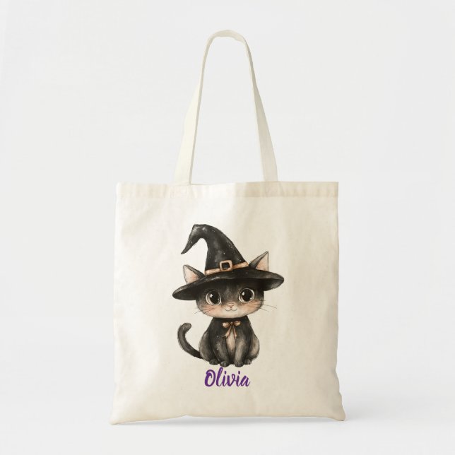 Personalized Black Cat Trick-or-Treat Bag Tragetasche (Vorne)