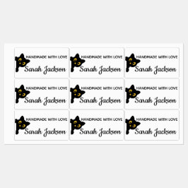 Personalized Black Cat with yellow eyes Etiketten
