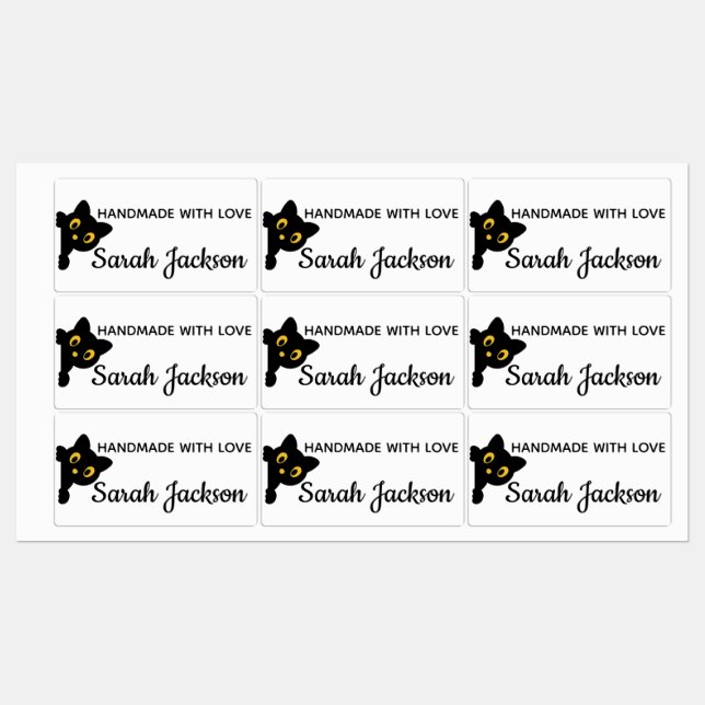 Personalized Black Cat with yellow eyes Etiketten (Blatt)