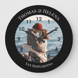Personalized Black Circle with Top Bottom Texts Große Wanduhr