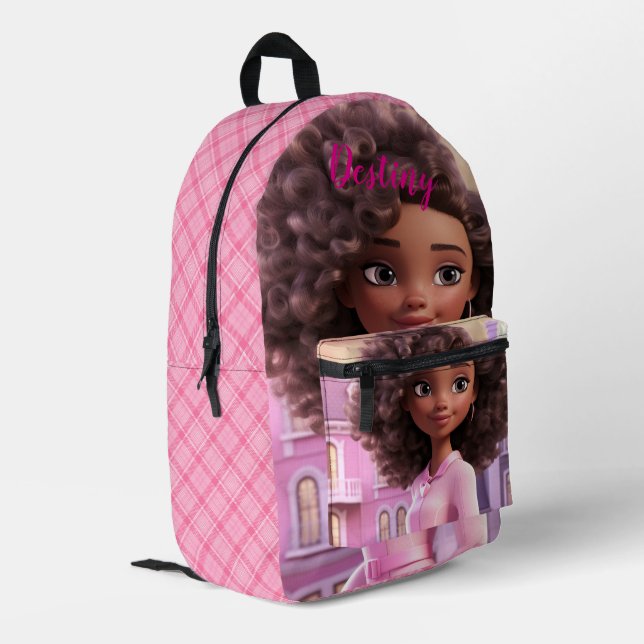 Personalized Black doll plaid Bedruckter Rucksack (Rückseitige Ecke links)