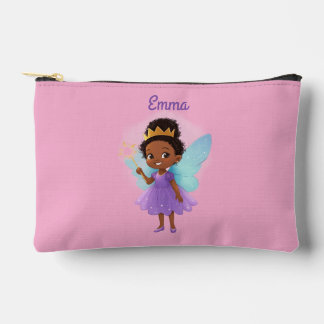 Personalized Black Fairy Girl Zipper Pouch - Pink Zubehörtasche
