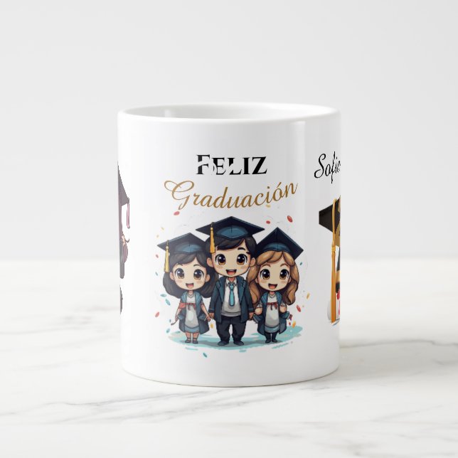 Personalized Black Gold Graduate Mug Jumbo-Tasse (Vorderseite)