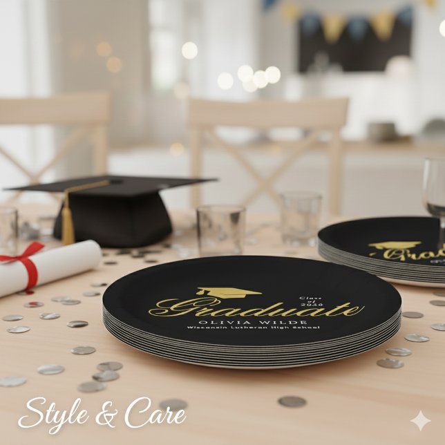 Personalized Black Graduation Celebration Party Pappteller (Personalized Black Graduation Celebration Party Paper Plates)
