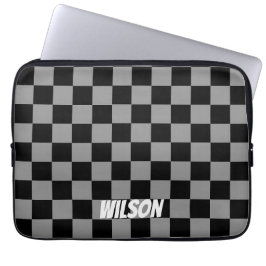 Personalized  black &gray checkered monogram name laptopschutzhülle