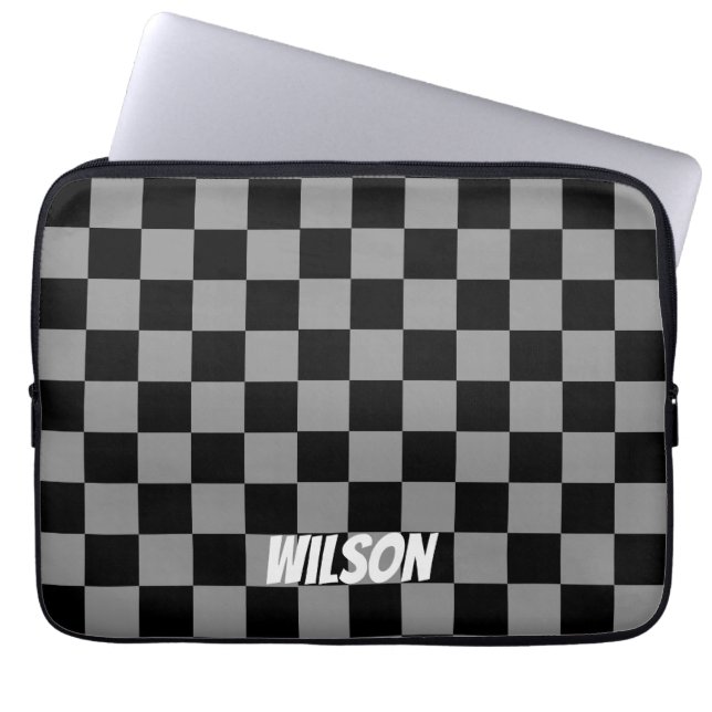 Personalized  black &gray checkered monogram name laptopschutzhülle (Vorderseite)