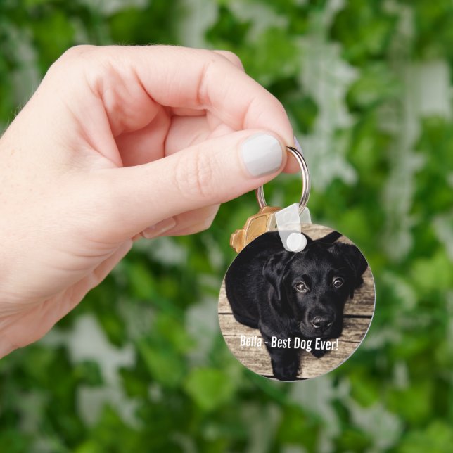 Personalized Black Lab Dog Photo and Dog Name Schlüsselanhänger (Hand)