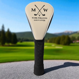 Personalized Black Monogram Name Golf Lover Beige Golf Headcover