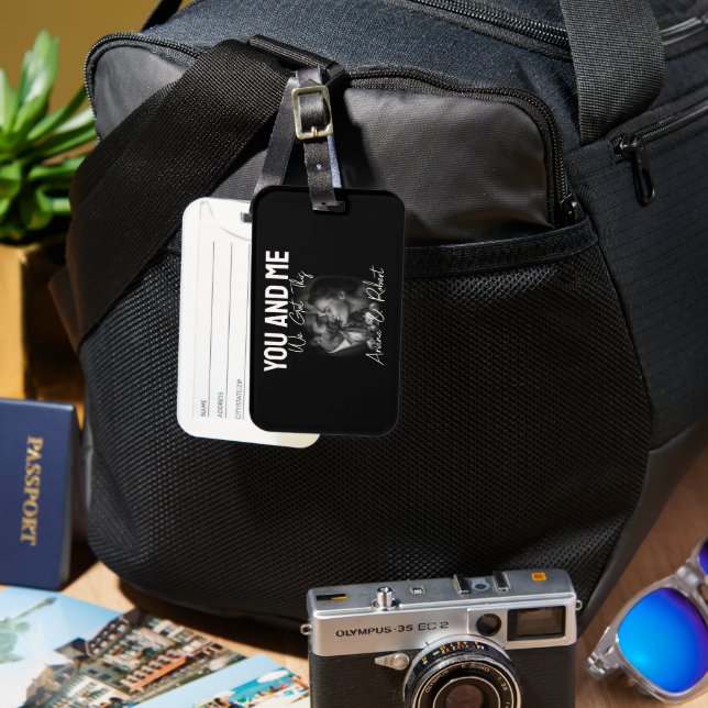 Personalized Black Photo Couple You and Me  Gepäckanhänger (Vorderseite & Rückseite)
