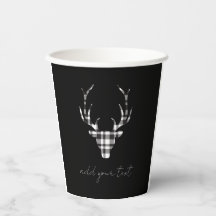 personalized black plaid check deer Christmas pape