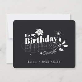 Personalized Black Quote Floral December Birthday Einladung