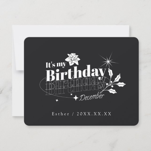 Personalized Black Quote Floral December Birthday Einladung (Vorderseite)