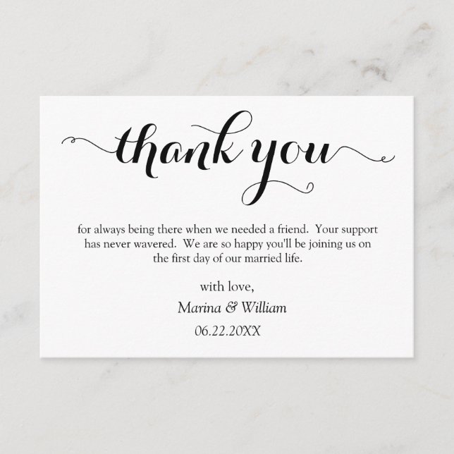 Personalized Black Script Wedding thank you Begleitkarte (Vorderseite)