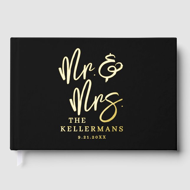 Personalized Black Wedding Gold Gästebuch (Vorderseite)
