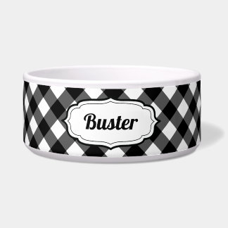 Personalized Black & White Gingham Check pet bowl Napf