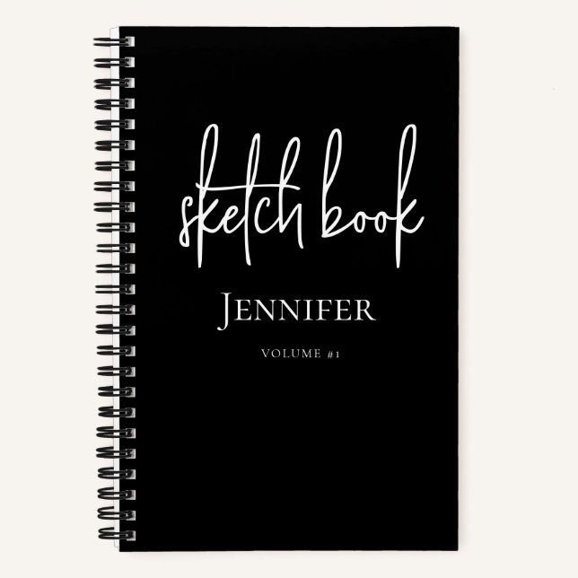 Personalized Black White Script Name Sketchbook Notizbuch (Vorderseite)