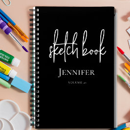 Personalized Black White Script Name Sketchbook Notizbuch