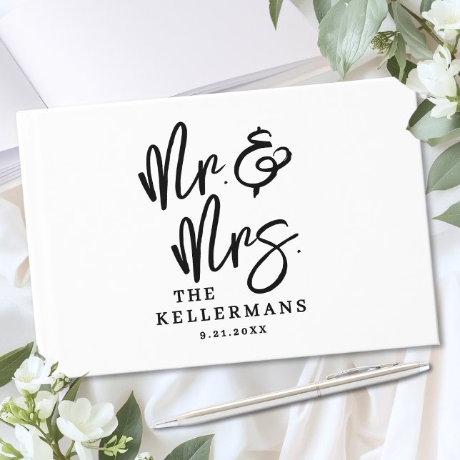Personalized Black White Script Wedding Gästebuch (Personalized Black White Script Wedding Guest Book )