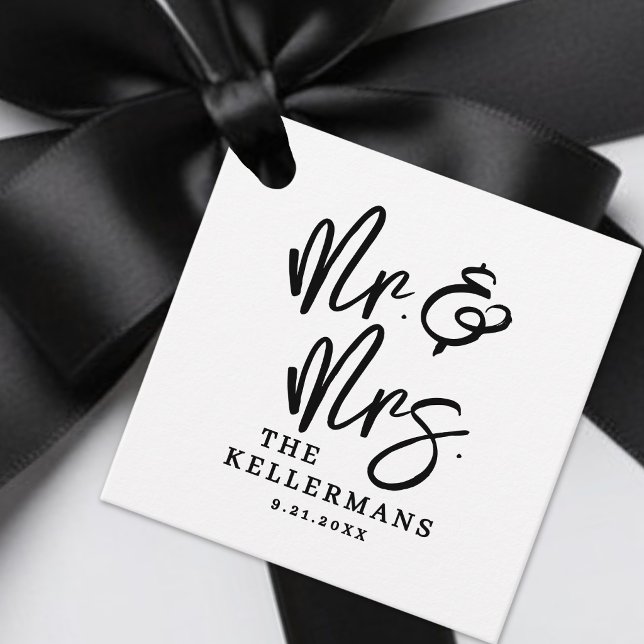 Personalized Black White Script Wedding Geschenkanhänger (Personalized Black White Script Wedding Favor Tags)