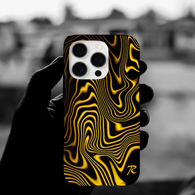 Personalized Black Yellow Gold Swirls Texture Case-Mate iPhone Hülle (Von Creator hochgeladen)