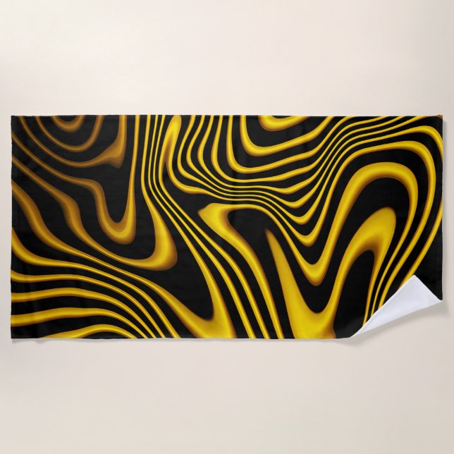 Personalized Black Yellow Gold Swirls Texture Strandtuch (Vorderseite)